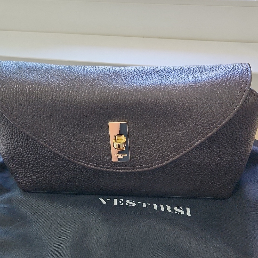Dark Brown Crossbody Leather Clutch by Vestirsi NWOT